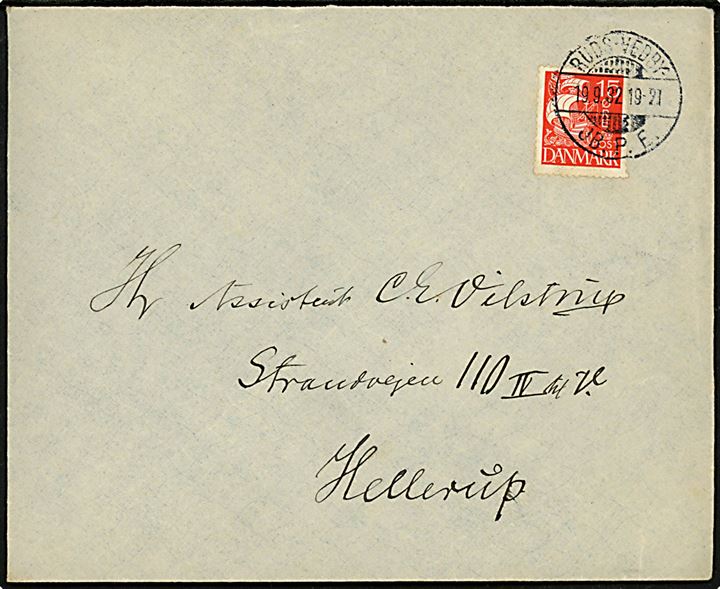 15 øre Karavel på brev annulleret med brotype Ic Ruds-Vedby JB.P.E. d. 19.9.1932 til Hellerup.