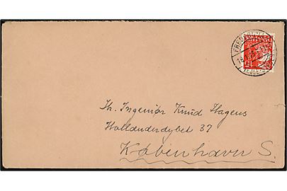 15 øre Karavel på brev fra Brande annulleret med bureaustempel Fredericia - Vejle - Struer T.1496 d. 18.1.1933 til København.