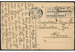 Ufrankeret lokalt brevkort påskrevet Interneret forsendelse fra København d. 6.10.1943 til Overfyrbøder ombord på Kaserneskibet Fyen, Holmen.