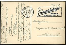 Ufrankeret lokalt brevkort påskrevet Interneret Forsendelse fra interneret Matros-Math ombord på Kaserneskibet Fyen på Holmen d. 14.9.1943 stemplet København d. 15.9.1943