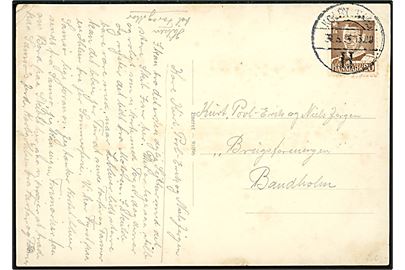20 øre Fr. IX på brevkort (M/S Jylland - Kalundborg-Aarhus overfarten) annulleret med brotype Vd Kolby Kaas H. (= havn) d. 24.5.1954 til Bandholm.