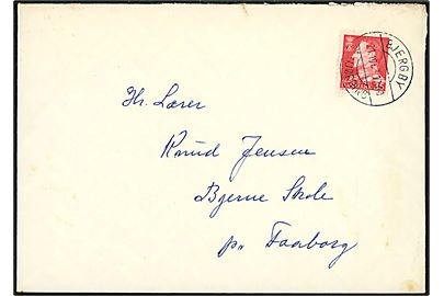 35 øre Fr. IX på brev annulleret med pr.-stempel Bjergby pr. Hjørring d. 21.10.1963 til Bjerne Skole pr. Faaborg.