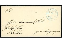 1850. Ufrankeret tjenestebrev med blåt antiqua stempel Drammen d. 18.6.1850.