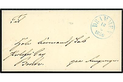 1850. Ufrankeret tjenestebrev med blåt antiqua stempel Drammen d. 18.6.1850.