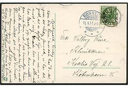 5 øre Fr. VIII på brevkort annulleret med stjernestempel STAUNSTRUP og sidestemplet Rønnede d. 11.4.1912 til København.