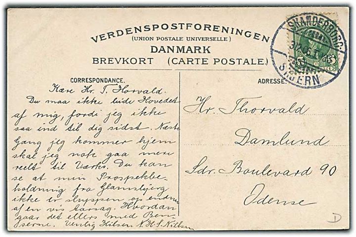 Eleverne fra Glamsbjerg Fri- og Fortsættelsesskole. No. 3761. Frankeret med 5 øre Chr. IX annulleret med bureaustempel Skanderborg - Skjern T.933 d. 3.12.1906.