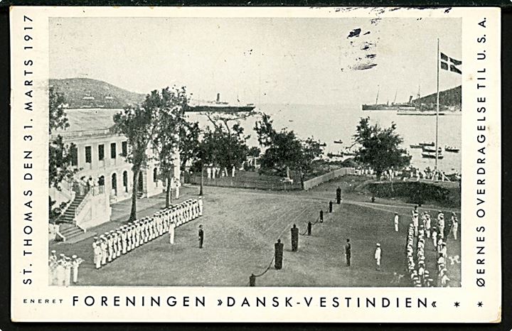D.V.I., St. Thomas d. 31.03.1917 overdragelse til USA. Officiel kort for foreningen Dansk Vestindien. Anvendt i 1940. 