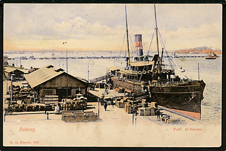 Aalborg, havneparti med dampskib. Stenders no. 5057.