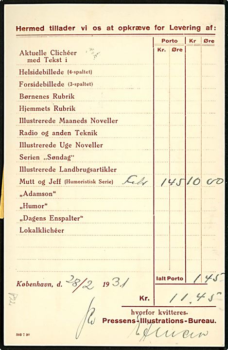 25 øre og 30 øre (par) Chr. X 60 år med perfin PIB på anbefalet brevkort med postopkrævning fra Pressens-Illustrations-Bureau i København d. 28.2.1931 til Værdalen, Norge.
