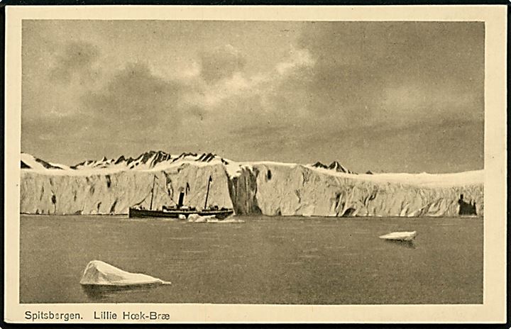 Svalbard/Spitzbergen. Lillie Hæk-Bræ med turistskib. P. E. Ritter no. 491.