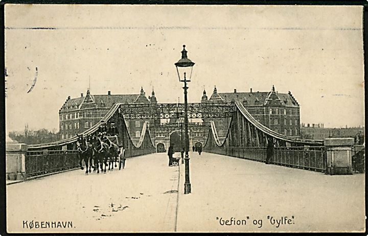 Købh., Langeliniebroen med bygningerne Gefion og Gylfe. Stenders no. 1653.
