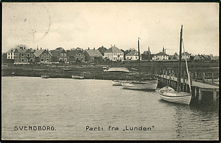 Svendborg, Parti fra Lunden med bådebro. Stenders no. 11163.