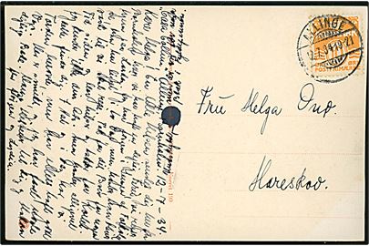 10 øre Bølgelinie på brevkort annulleret med brotype Ic Allinge d. 12.7.1934 til Hareskov.