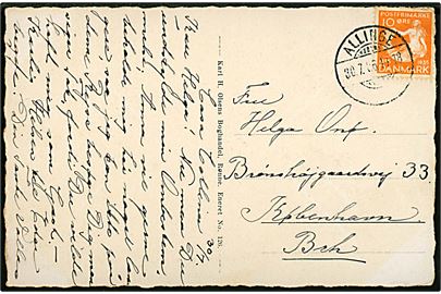 10 øre H. C. Andersen på brevkort annulleret med brotype Ic Allinge d. 30.7.1936 til København.