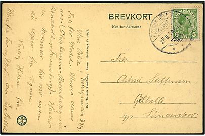 5 øre Chr. X på brevkort annulleret med brotype Ia Eistrup Holdepl. d. 28.9.1916 til Lunderskov.