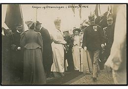 Struer, Kong Fr. VIII og dronning under besøg d. 5.8.1908. Fotokort u/no.