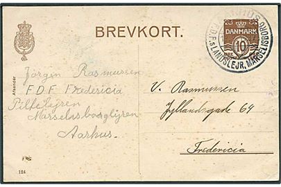 10 øre helsagsbrevkort (fabr. 124) annulleret med særstempel Aarhus F.D.F.s Landslejr. Marselisborg d. 17.7.1937 til Fredericia.