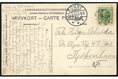 5 øre Fr. VIII på brevkort annulleret med stjernestempel GODTHAAB og sidestemplet Rønne d. 25.6.1909 til København.