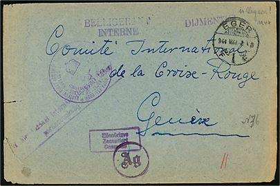 Ufrankeret Interneret brev polsk soldat interneret i Eger d. 2.5.1944 til Internationalt Røde Kors i Geneve, Schweiz. Både ungarsk og tysk censur.