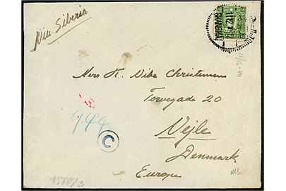 50 c. Chen Gi-mei single på brev påskrevet via Siberia fra Shanghai d. 11.12.1940 til vejle, Danmark. Åbnet af tysk censur i Berlin. 