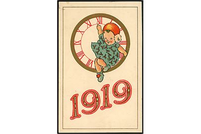 Nytårskort med årstal 1919. Ukendt tegner. Alex Vincents Kunstforlag no. 480/1.