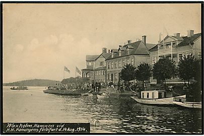 Waxholm ved havnen med kongebesøg af Gustav d. V. d. 14. August 1914.