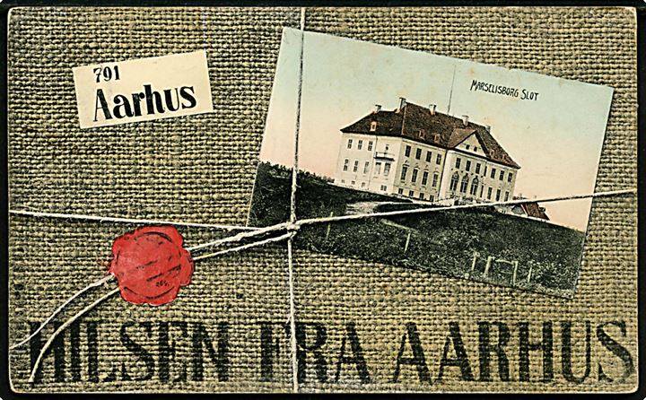 Aarhus, Hilsen fra med prospekt af Marselisborg slot. U/no.