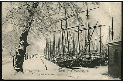 Odense, havneparti med sejlskibe i sne. Hjalmar Grupe no. 4466.