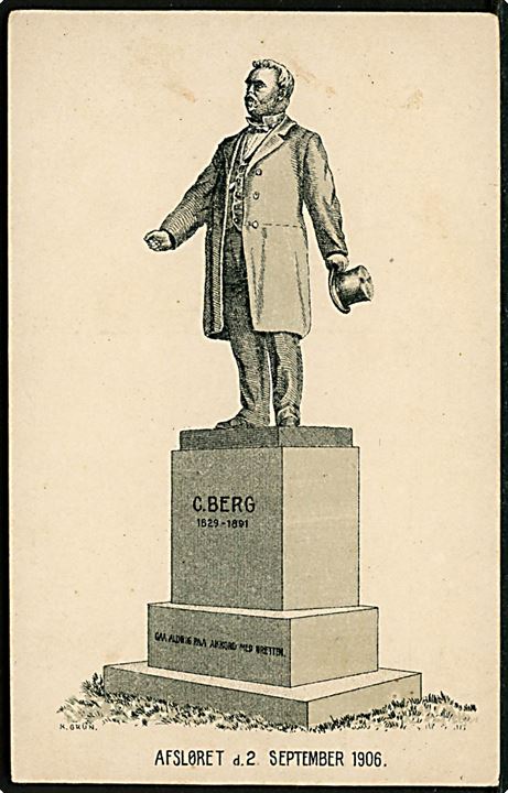 K. Grün: Politikeren C. Berg statue i Kolding, afsløret d. 2.9.1906. U/no.