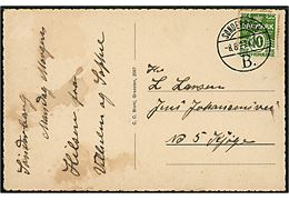 10 øre Bølgelinie på brevkort (Sønderborg kaserne) annulleret brotype Vb Sønderborg B. d. 8.8.1927 til Køge.