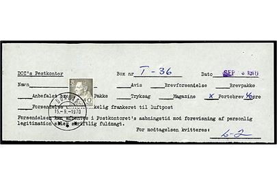 40 øre Fr. IX annulleret Dundas d. 15.9.1970 på fortrykt portoregning fra DCC's Postkontor på Thulebasen, Grønland.