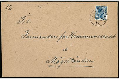20 øre Chr. X på brev annulleret med brotype Vb Højer B. d. 15.2.1921 til Møgeltønder.