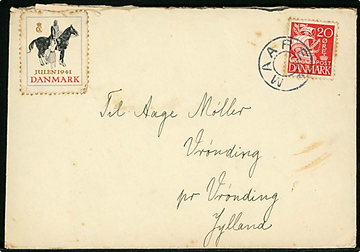 20 øre Karavel og Julemærke 1941 på brev annulleret med udslebet stjernestempel MAARE til Vrønding.