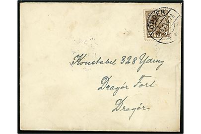20 øre Chr. X på brev fra Odder d. 14.6.1923 til konstabel på Dragør Fort pr. Dragør.