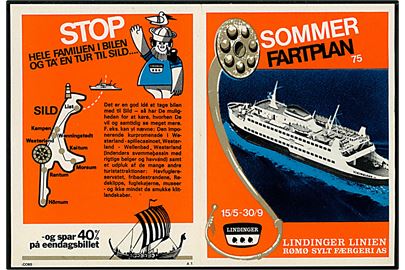 Lindinger Linien Rømø Sylt Færgeri AS Sommerfartplan 1975. 