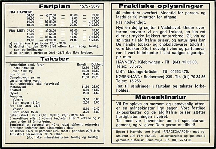 Lindinger Linien Rømø Sylt Færgeri AS Sommerfartplan 1975. 