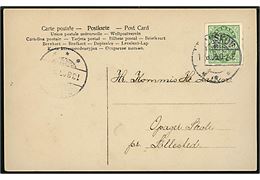 5 øre Våben helsagsafklip som frankering på brevkort fra Nakskov d. 1.8.1905 til Søllested.
