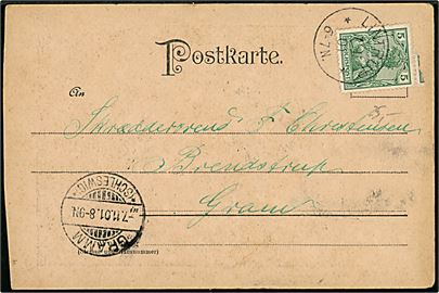 5 pfg. Reichpost Germania på brevkort annulleret med enringsstempel Lintrup d. 7.11.1901 til Gram.