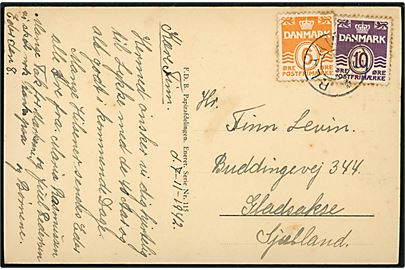 6 øre og 10 øre Bølgelinie på brevkort dateret d. 7.11.1942 annulleret med udslebet stjernestempel BLAAVAND til Gladsaxe.