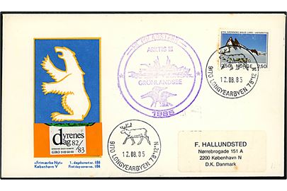 2,50 kr. Dr. Maud Land på filatelistisk brev annulleret Longyearbyen på Svalbard d. 12.8.1985 til København, Danmark. Tysk ekspeditionsstempel: FS POLARSTERN / ARKTIS III / GRÖNLANDSEE 1895. 