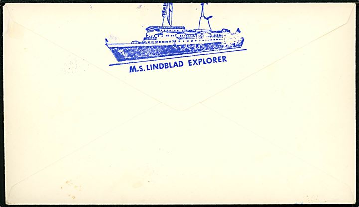 15 øre Posthorn, 85 øre og 1 kr. Olav på luftpostbrev annulleret med blåt skibsstempel M/S Lindblad Explorer * Antarctic Cruise * d. 14.2.1971 til Odense, Danmark. 