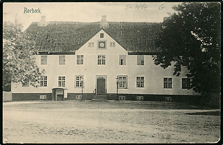 5 øre Fr. VIII på brevkort (Rørbæk) annulleret med stjernestempel REVNINGE og sidestemplet bureau Odense - Dalby T.7 d. 11.5.1908 til Odense.