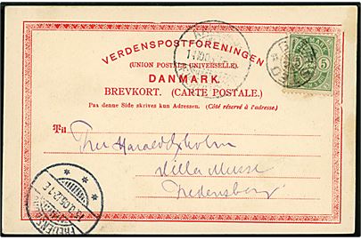 5 øre Våben på brevkort annulleret med stjernestempel BIERSTED og sidestemplet Aalborg - Fjerritslev T.6 d. 14.10.1905 til Fredensborg.