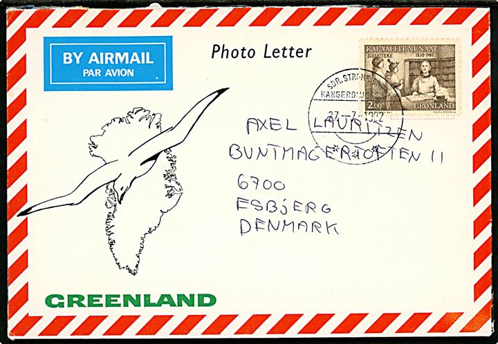 2 kr. Biblioteksvæsen på Photo Letter fra Sdr. Strømfjord d. 27.7.1982 til Esbjerg, Danmark.