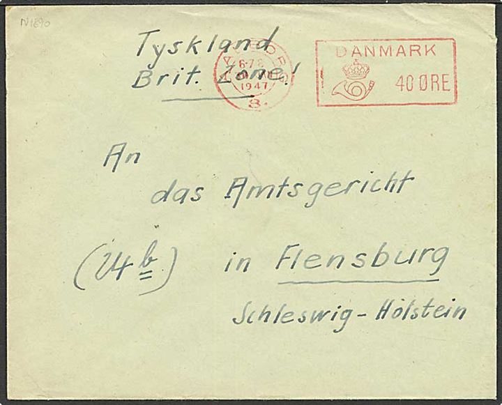 40 øre Posthus franko frankeret brev fra tysk flygtning stemplet i Aalborg d. 30.1.1947 til Flensburg, Tyskland. På bagsiden afsender og 3-liniestempel: Flygtningelejren Flyvepladsen (Knivholt) Frederikshavn. 
