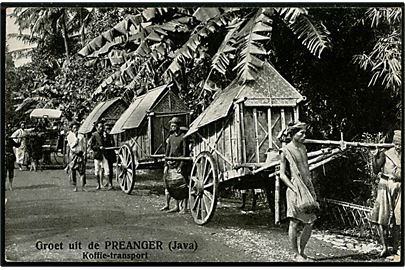 Hollandsk Ostindien, Java, Preanger med kaffetransport. Sendt til Danmark 1913.