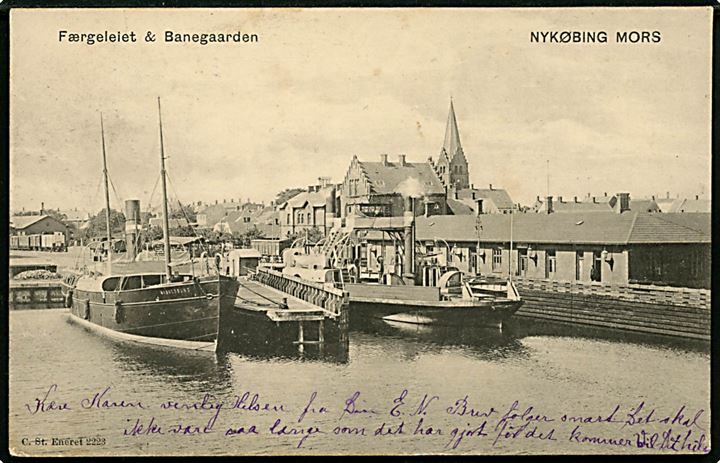 Nykøbing Mors. Havnen med færgen Masnedsund mf. Stenders no. 2223. 