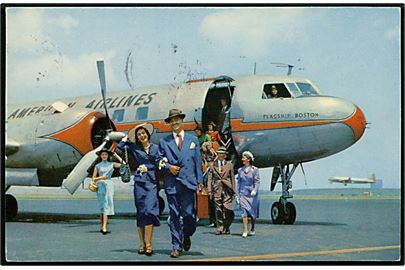 Convair 240 Flagship Boston fra American Airlines. Reklamekort anvendt i Roskilde 1955.
