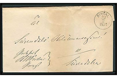 1864. Ufrankeret tjenestebrev med lapidar Rindal d. 28.2.1864 til Surendal. 