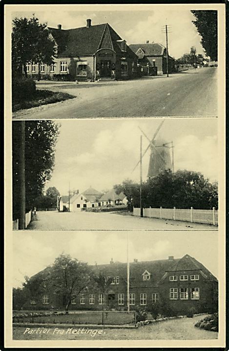Kettinge på Lolland, gadepartier og mølle. H. Schmidt no. 6588.
